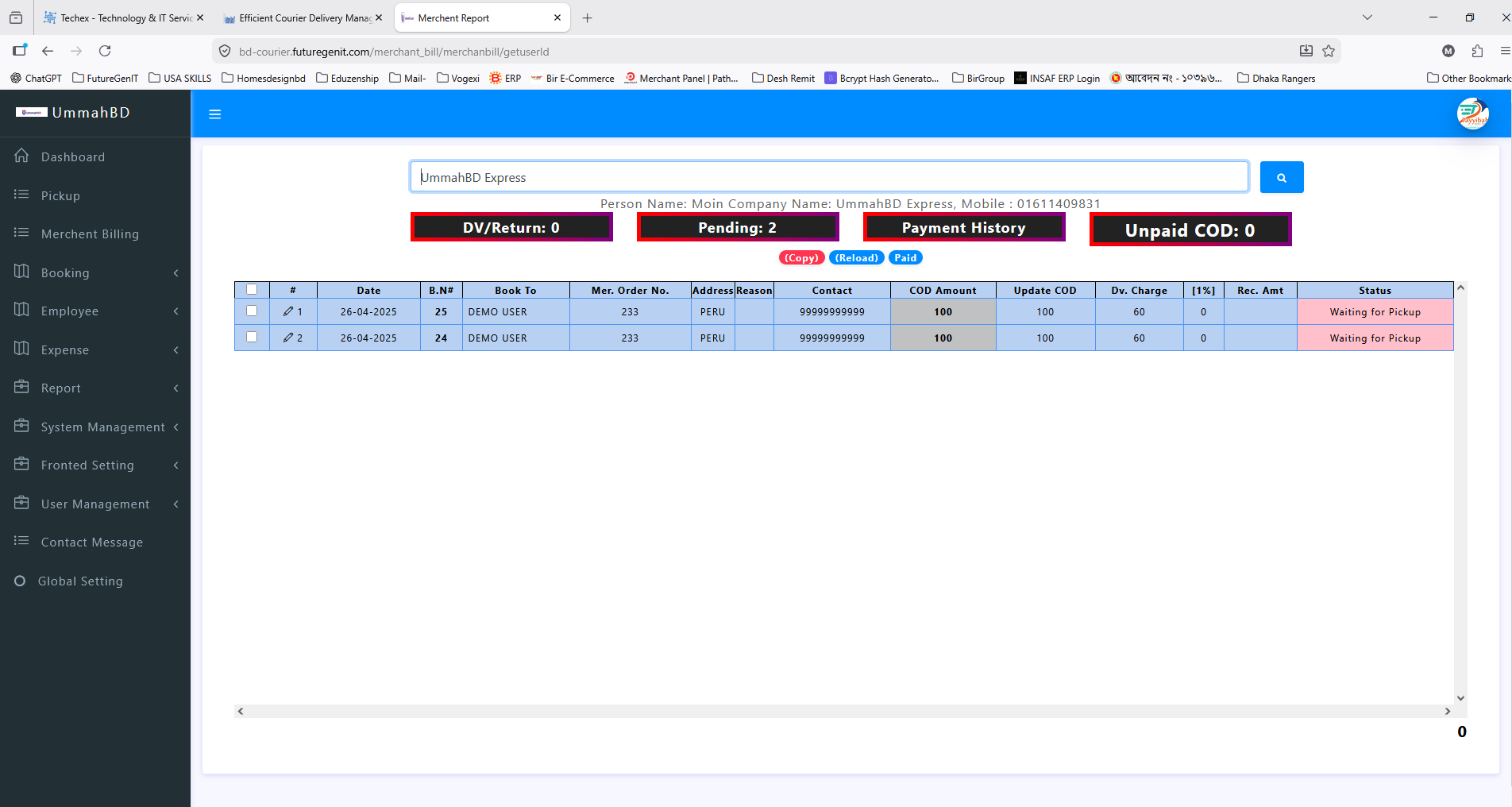 Merchant billing