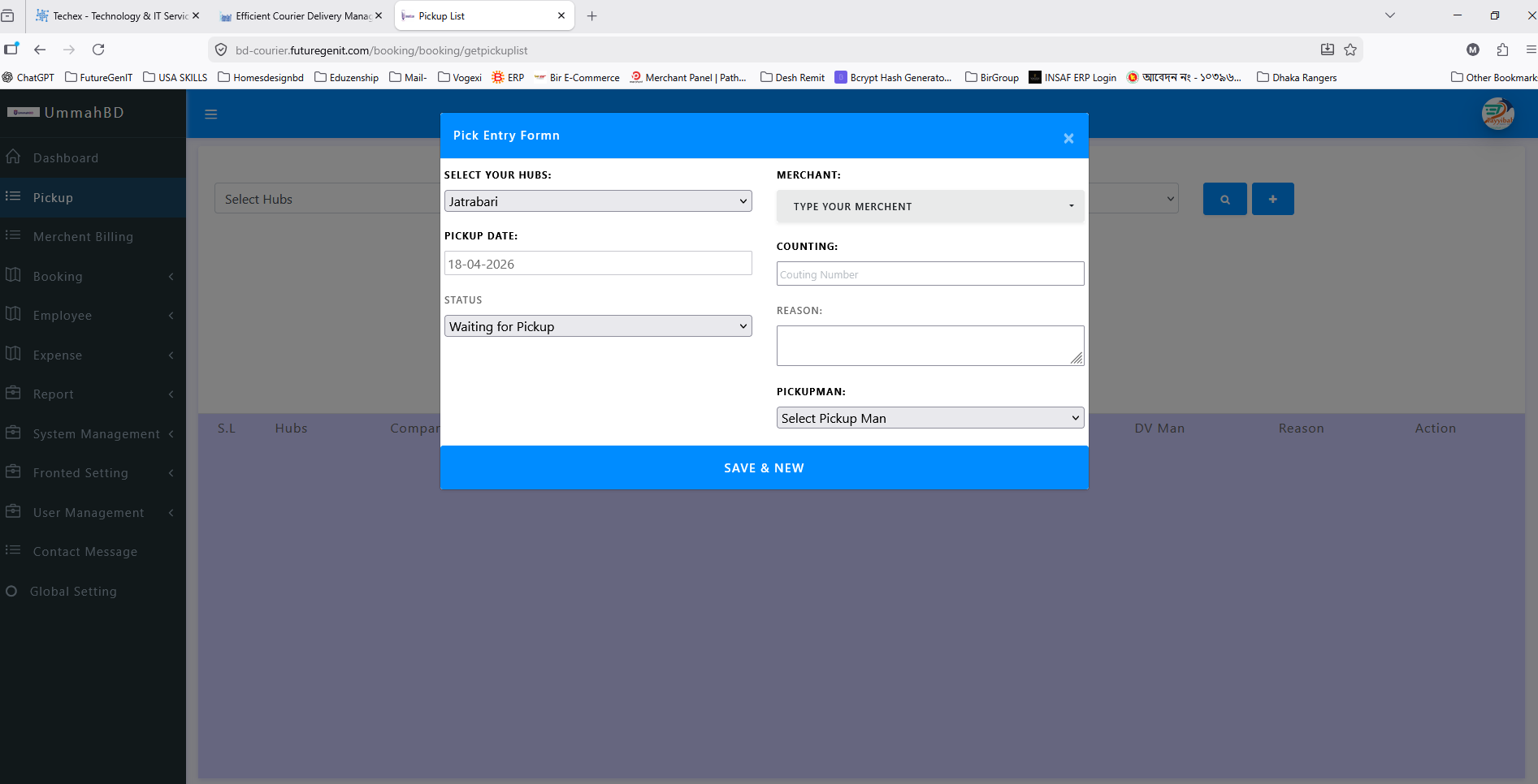 Pick entry form