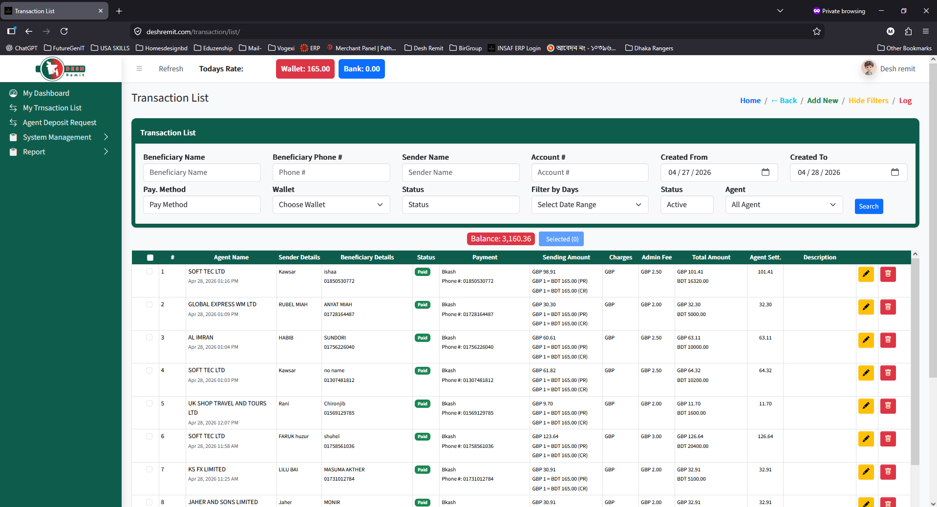 Transaction List