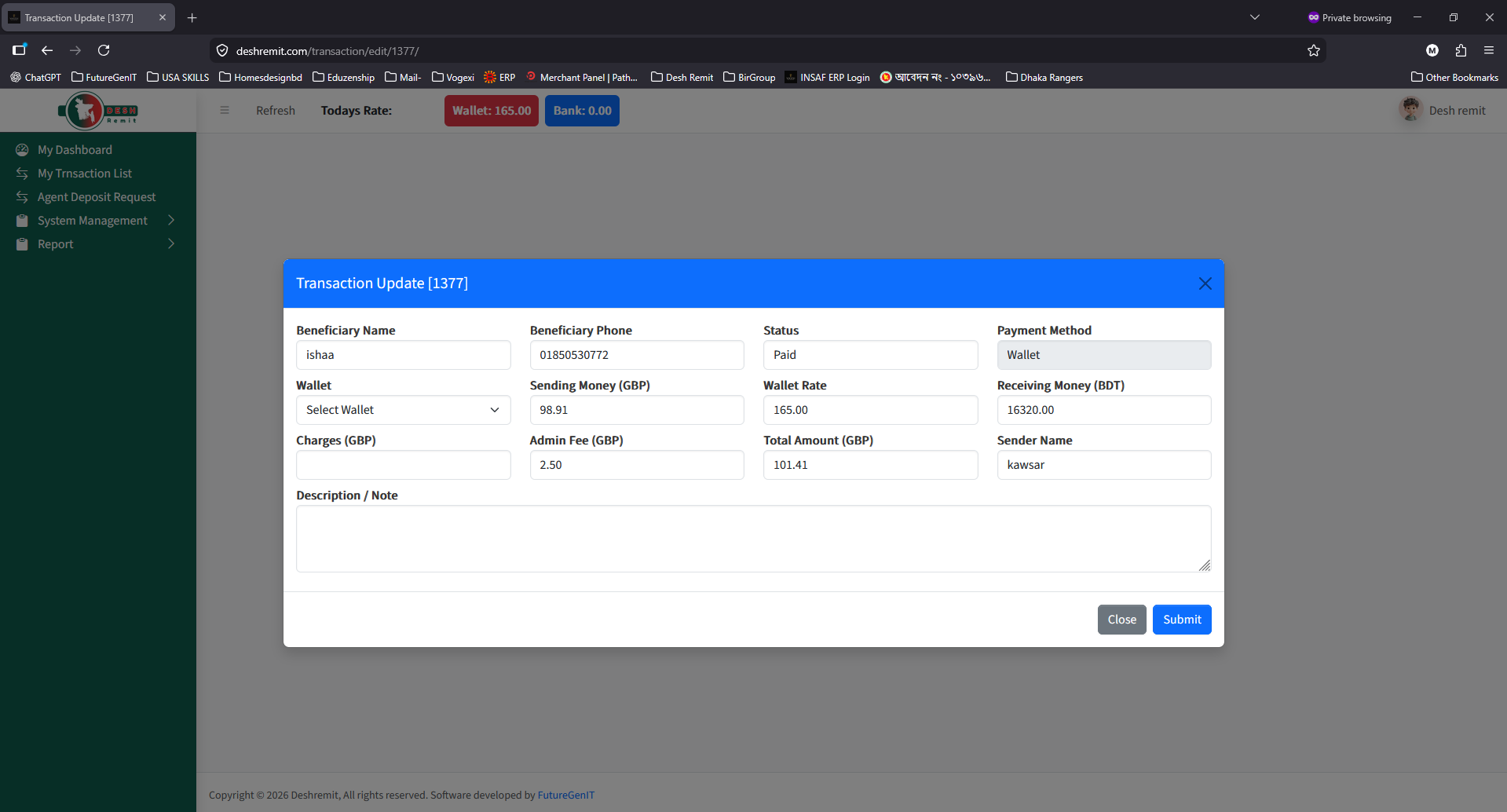 Transaction Update