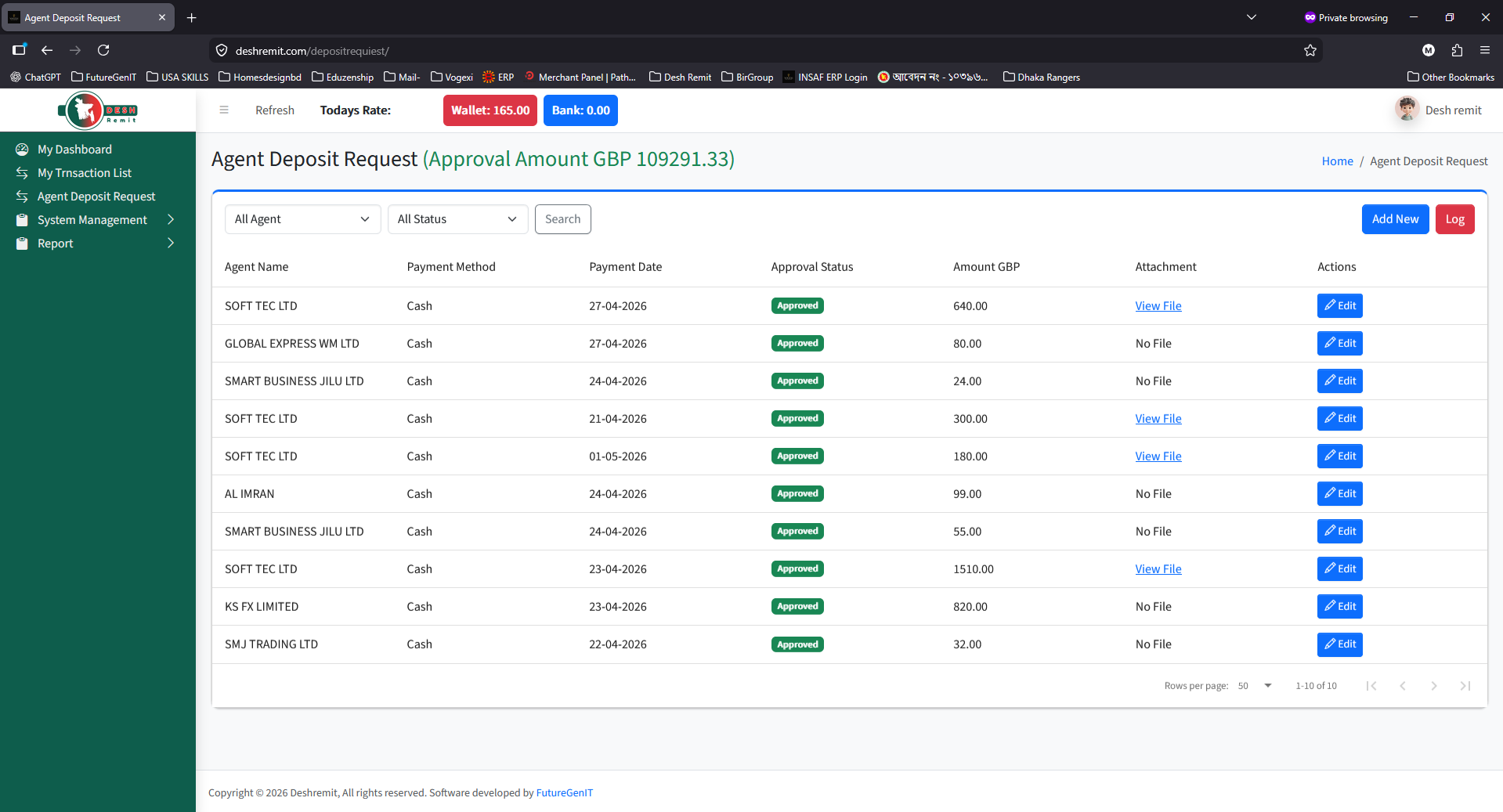 Agent Deposit Request