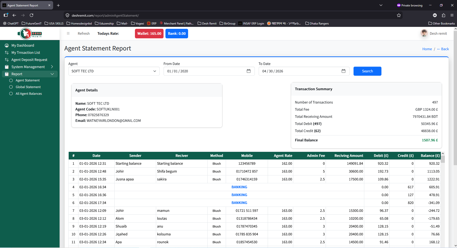 Agent Statement Report