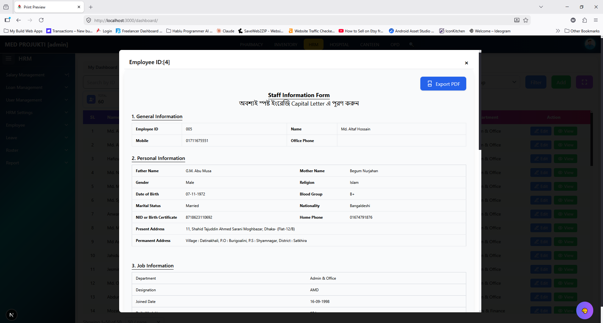 Staff Information Form