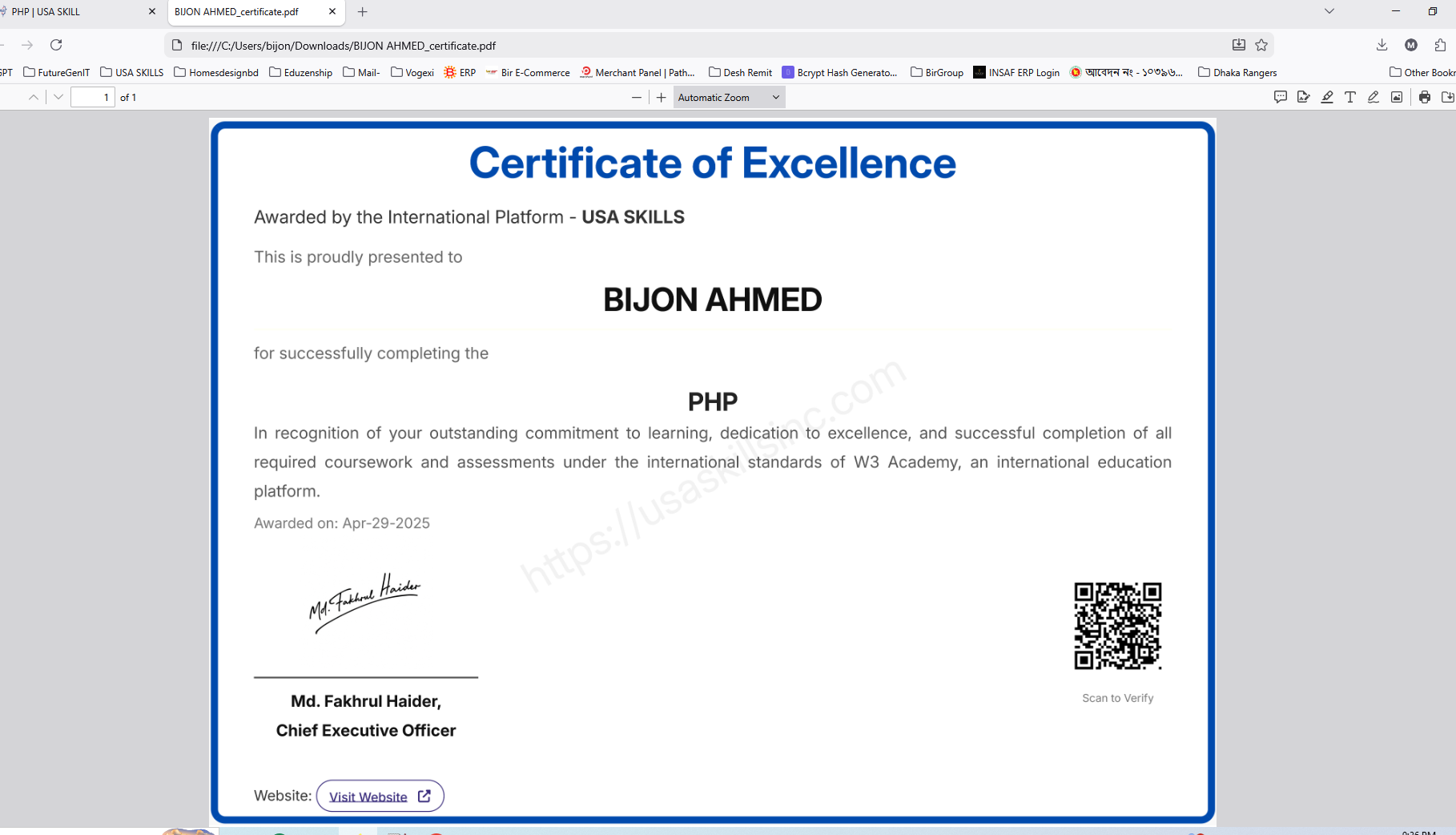 Downloaded Certificate PDF